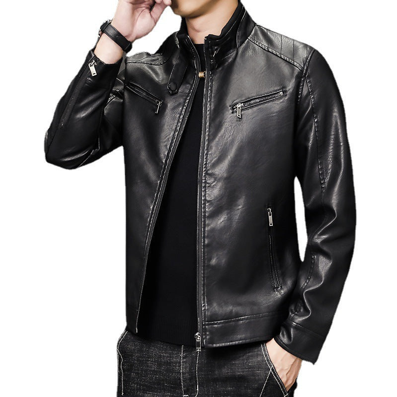 Herren Moderne Kunstlederjacke mit Stehkragen und Reißverschlusstaschen Echo Archiv