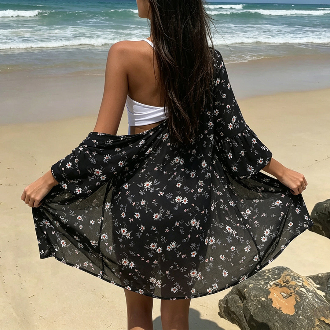 Damen luftige Strandtunika mit floralem Design und halbtransparentem Stoff Echo Archiv