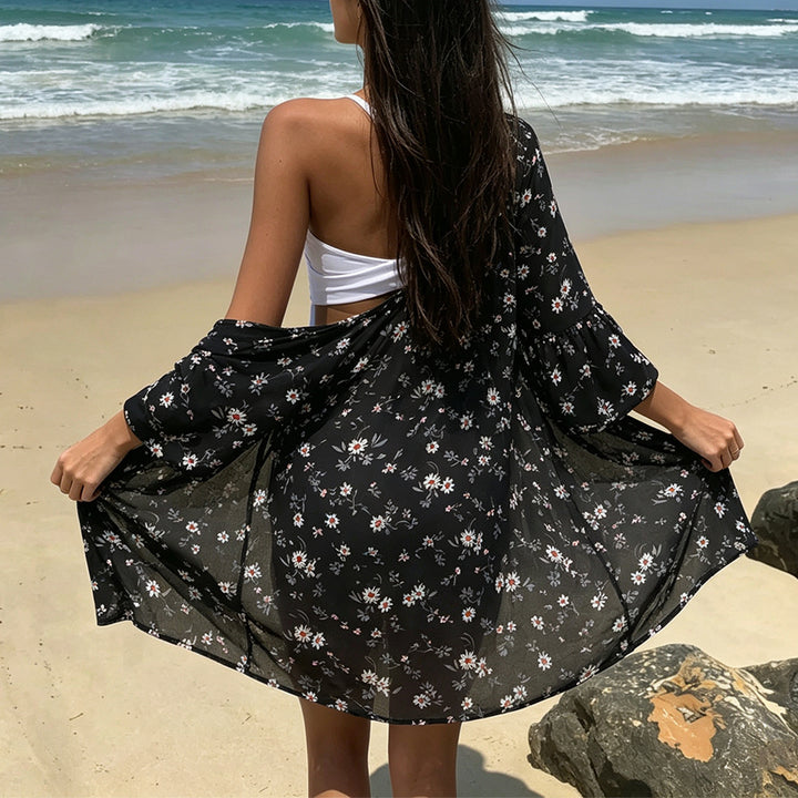 Damen luftige Strandtunika mit floralem Design und halbtransparentem Stoff Echo Archiv