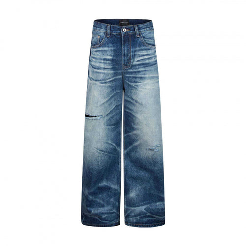 Damen taillenhohe Culotte-Jeans mit weitem Bein und ausgefransten Details Echo Archiv