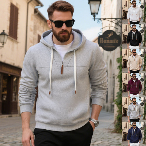 Herren nan weicher Fleece-Hoodie mit halbhohem Reißverschluss und verstellbarer Kapuze Echo Archiv