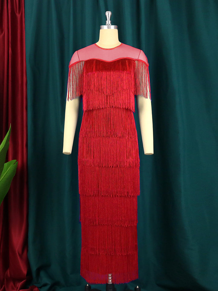 Damen Maxikleid mit Fransen Echo Archiv