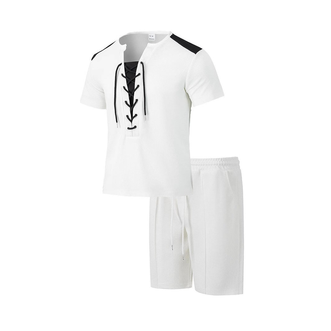 Herren Sportliches Freizeit-Set mit modernem Schnürkragen und Shorts Echoarchiv