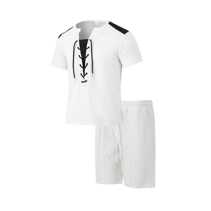 Herren Sportliches Freizeit-Set mit modernem Schnürkragen und Shorts Echoarchiv