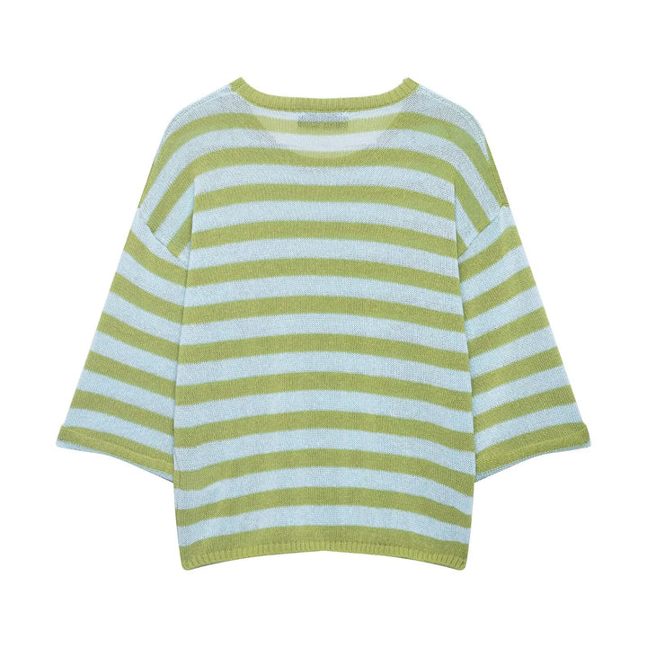 Damen Leichter gestreifter Boxy-Kurzpullover mit überschnittenen Ärmeln Echo Archiv