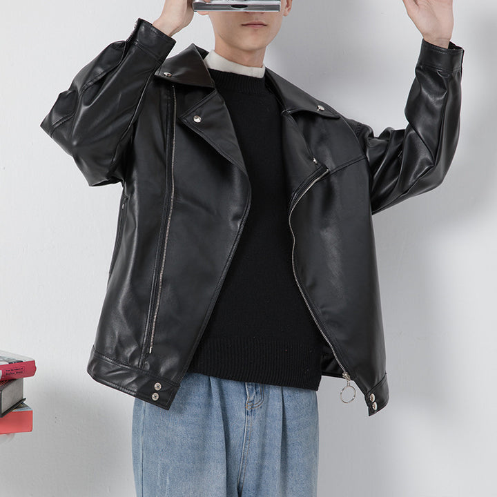 Herren elegante Biker-Lederjacke mit asymmetrischem Reißverschluss Echoarchiv