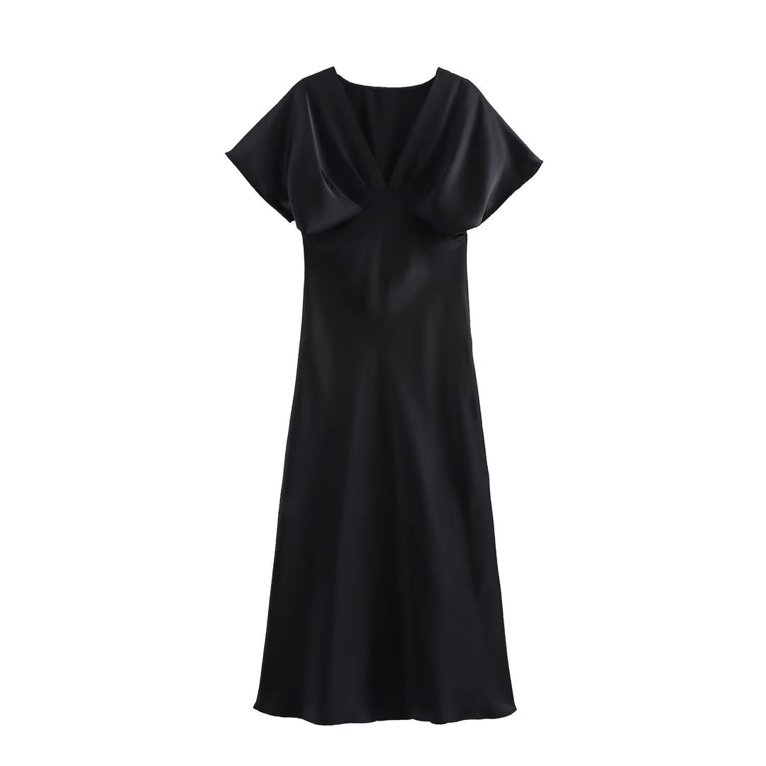 Damen Maxikleid mit elegantem V-Ausschnitt und fließendem Satin-Material Echo Archiv