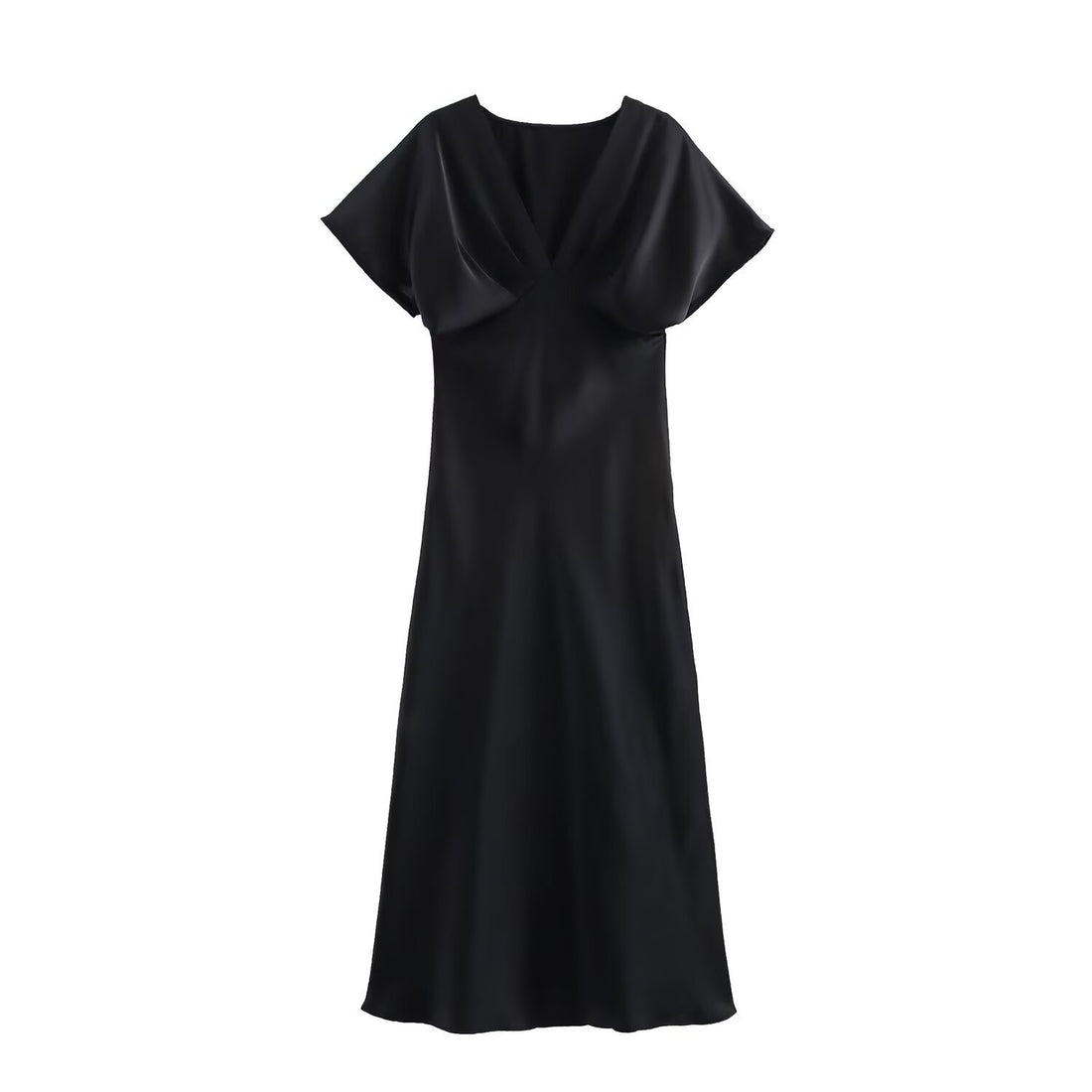 Damen Maxikleid mit elegantem V-Ausschnitt und fließendem Satin-Material – Valéora