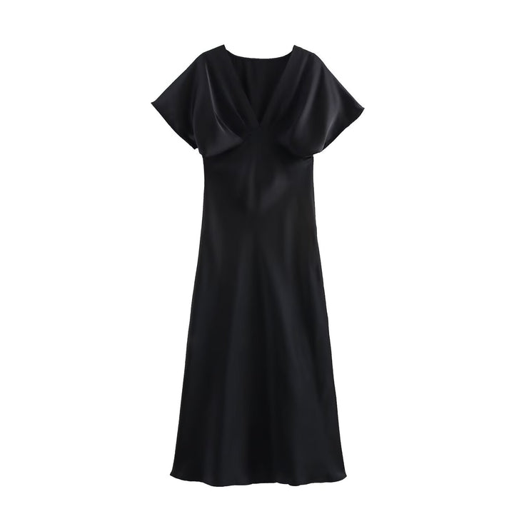 Damen Maxikleid mit elegantem V-Ausschnitt und fließendem Satin-Material Echo Archiv