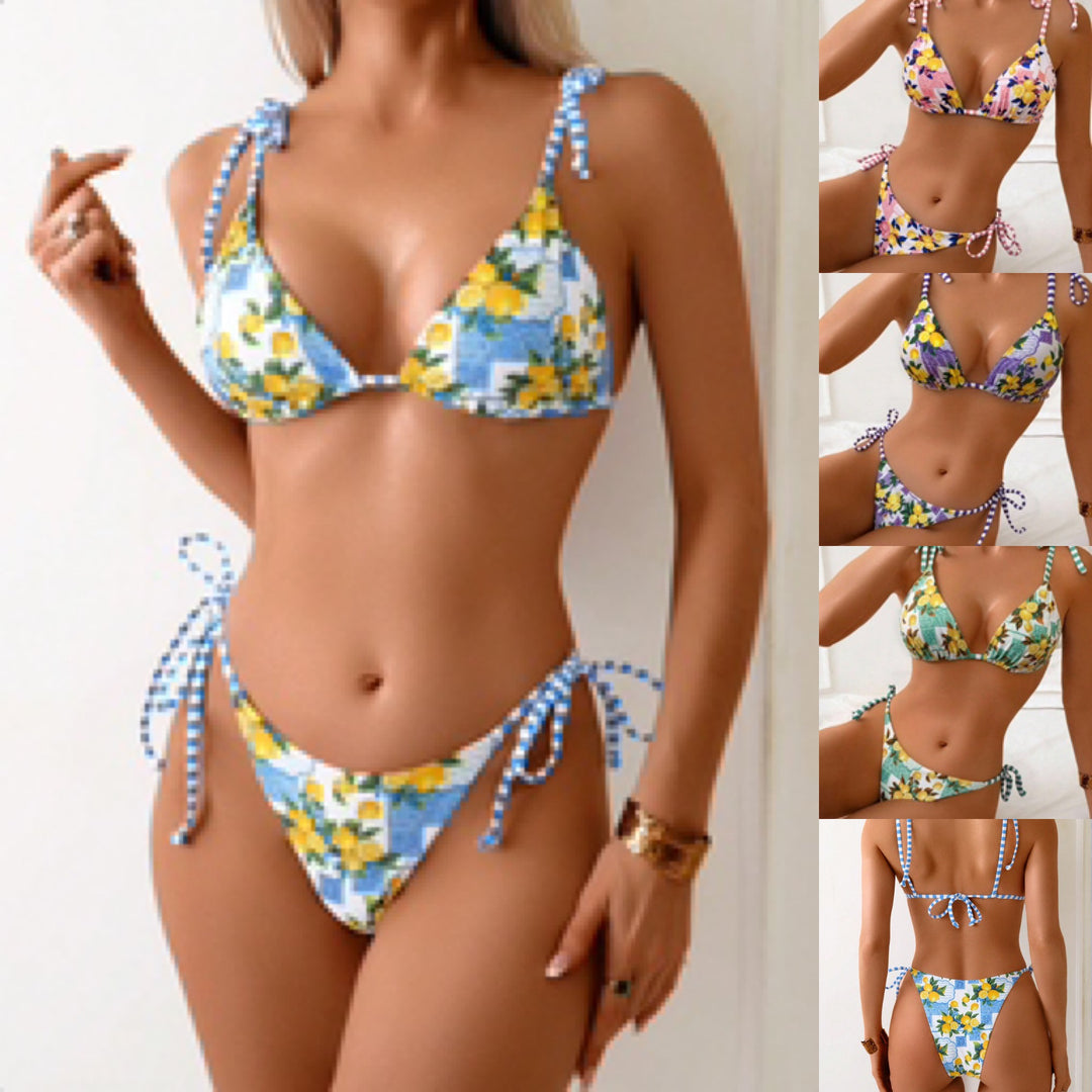 Damen Triangel-Bikini mit verspieltem floralen Muster und verstellbaren Trägern Echo Archiv