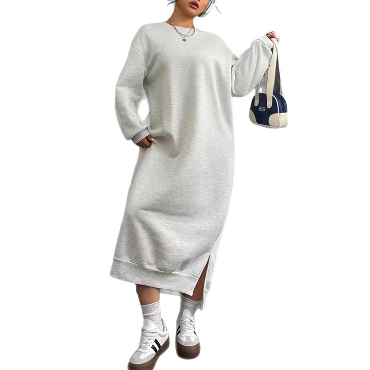 Damen Oversize-Sweatkleid Midilänge mit Seitenschlitzen und Rippbündchen – Lunéa