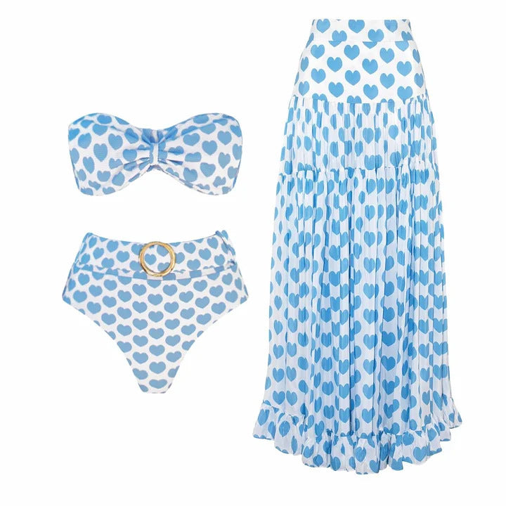 Damen Bikiniset mit Bandeau-Oberteil und Rüschenshorts Echo Archiv