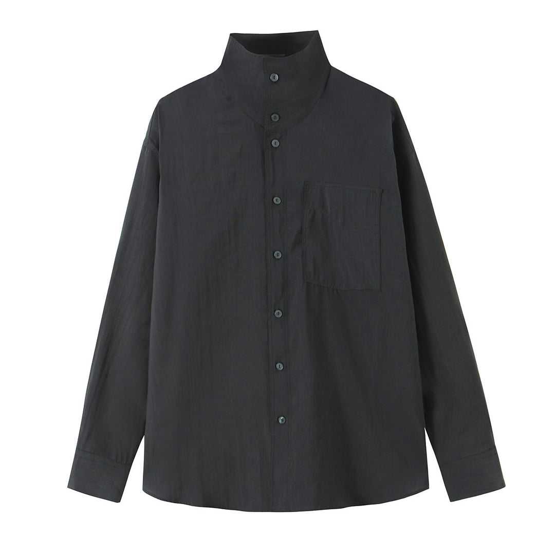 Damen Weites Oversize‑Hemd mit hohem Stehkragen und Brusttasche Echoarchiv