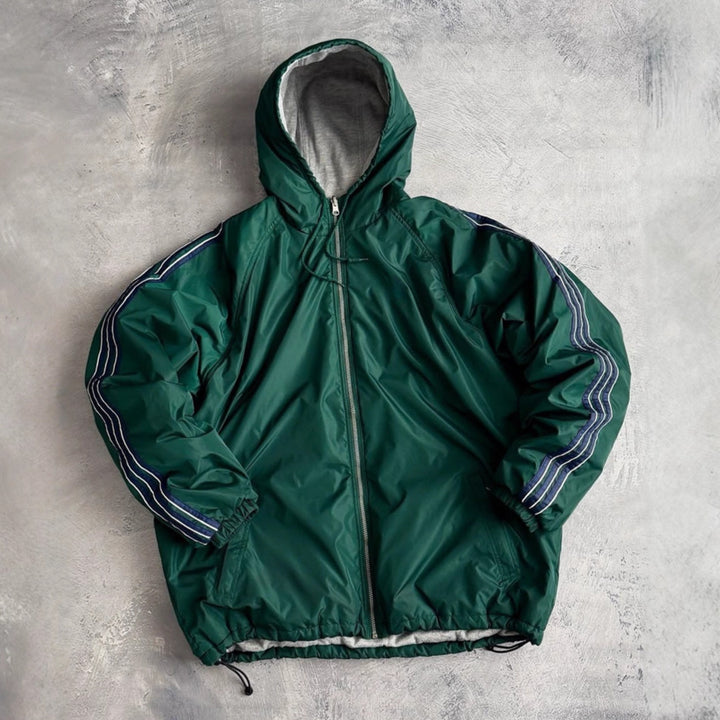 Unisex nan weit geschnittene Windjacke mit Kapuze wattiertem Fleeceinnenfutter Tunnelzugsaum und Zierstreifen an Ärmeln Echo Archiv