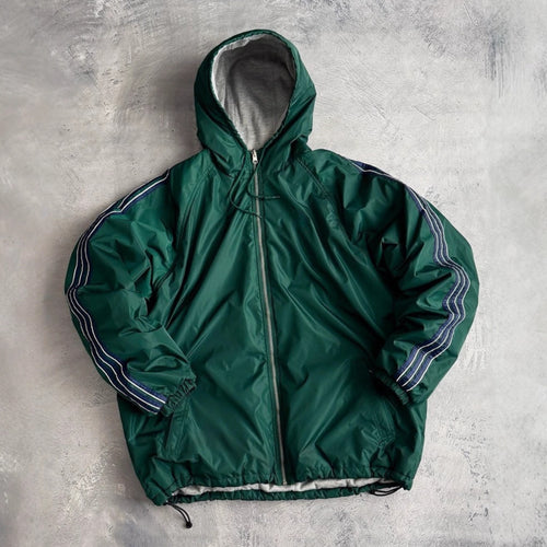 Unisex nan weit geschnittene Windjacke mit Kapuze wattiertem Fleeceinnenfutter Tunnelzugsaum und Zierstreifen an Ärmeln Echo Archiv