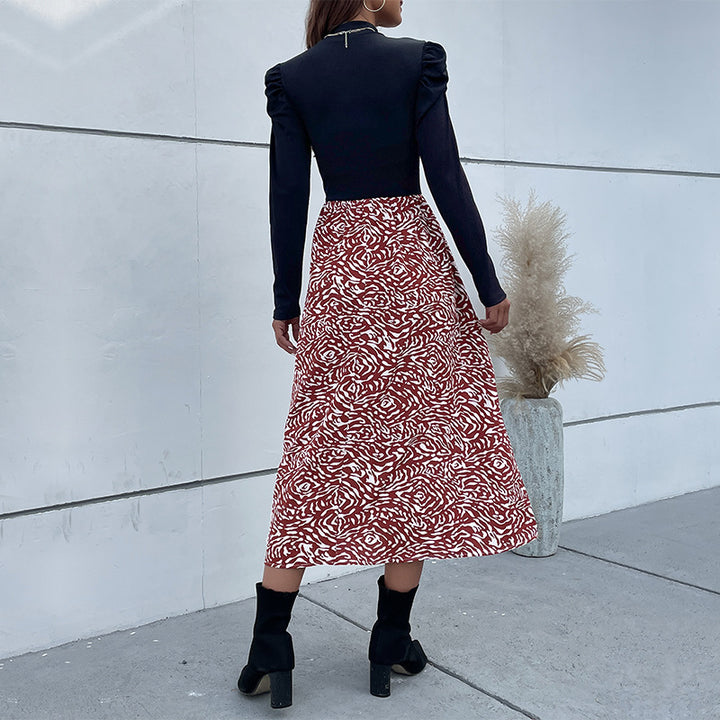 Damen A-Linien-Midirock mit hohem Bund, fließender Silhouette und abstraktem Print Echoarchiv