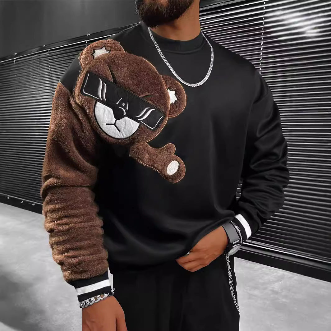 Herren Sweatshirt mit plüschiger Bärenapplikation Echoarchiv