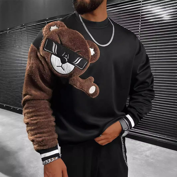 Herren Sweatshirt mit plüschiger Bärenapplikation Echoarchiv