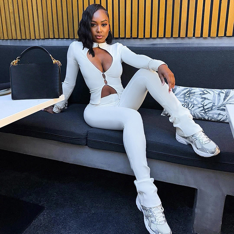 Damen Cut-Out Jumpsuit mit elegantem Stehkragen und figurbetontem Schnitt Echo Archiv