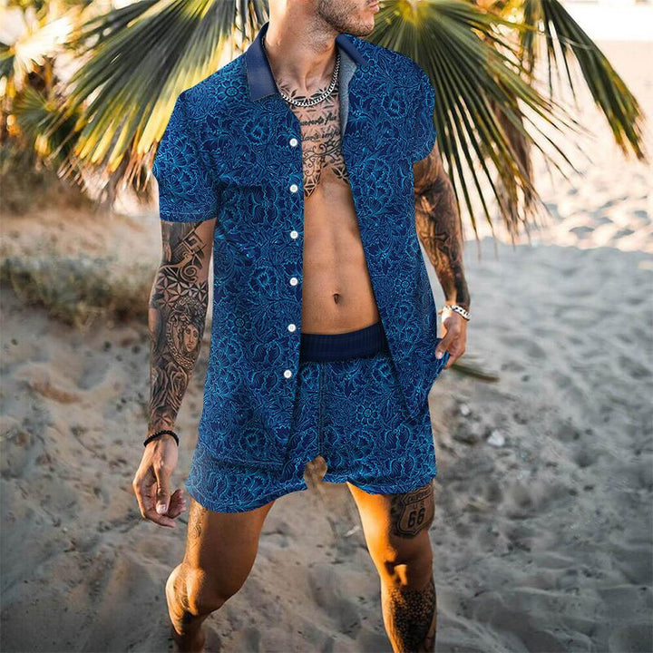 Herren Kurzarm Floral Print Urlaub Set Echoarchiv