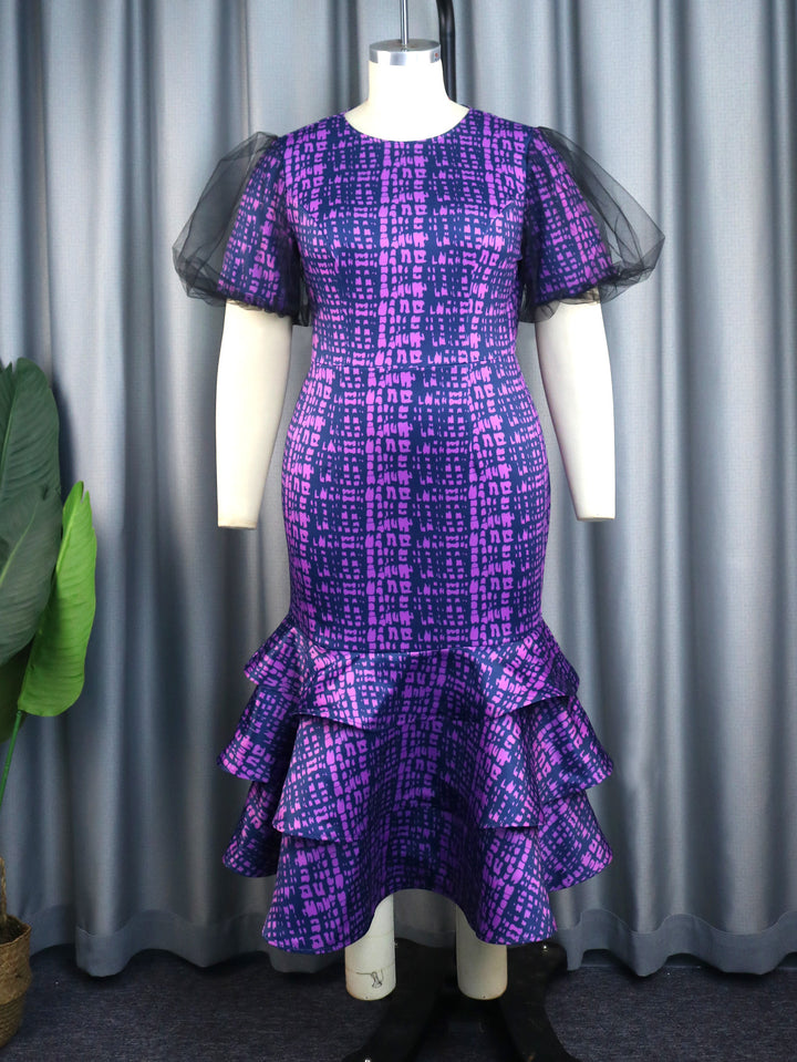 Damen elegantes Abendkleid mit voluminösen Rüschenärmeln und strukturiertem Rock Echo Archiv
