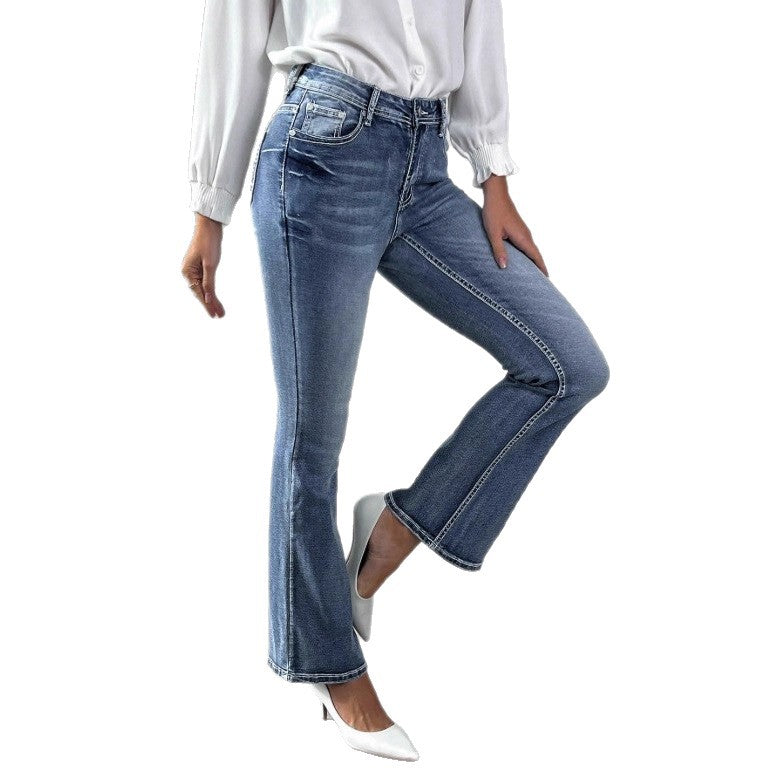Damen schlanke Bootcut-Jeans mit leichtem Schlag und sculptendem Stretchbund Echo Archiv