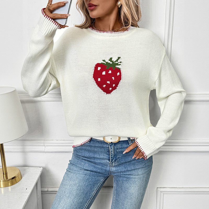 Damen Verspielter Pullover mit Erdbeer-Motiv Echo Archiv