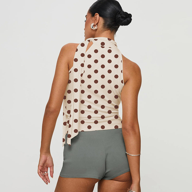 Damen asymmetrisches Polka-Dot-Top mit hohen Schnittlinien und elegantem Halterdesign Echo Archiv