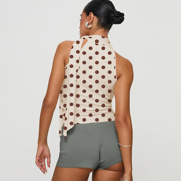 Damen asymmetrisches Polka-Dot-Top mit hohen Schnittlinien und elegantem Halterdesign Echo Archiv