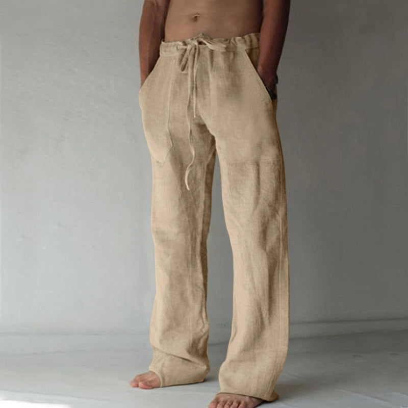 Herren lässige Leinen-Hose mit elastischem Bund und praktischen Seitentaschen Echoarchiv