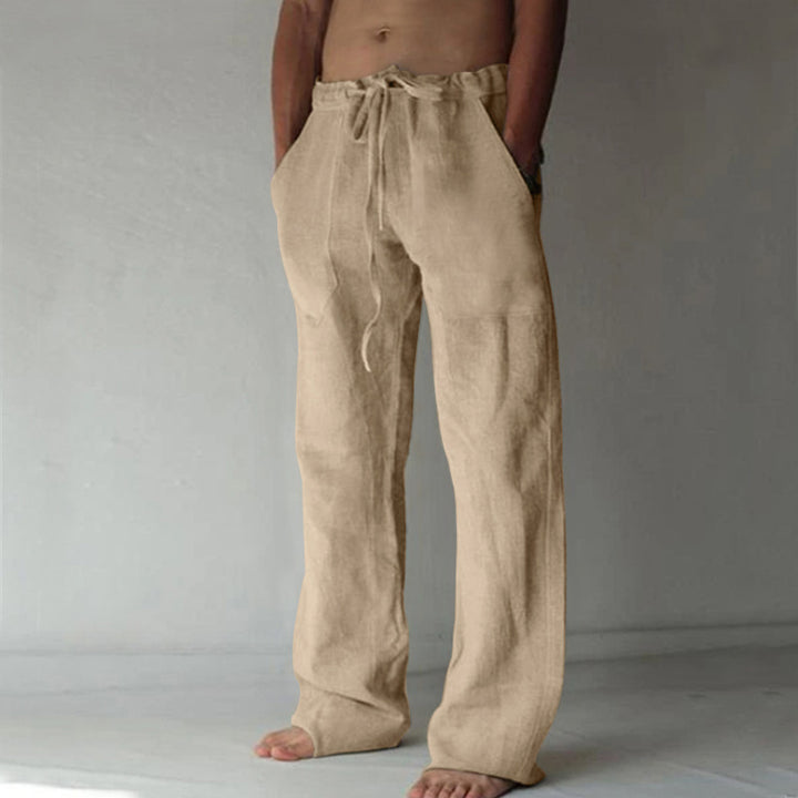 Herren lässige Leinen-Hose mit elastischem Bund und praktischen Seitentaschen Echoarchiv