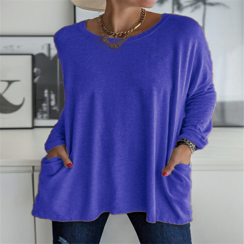 Damen nan oversized Longsleeve-Tunika mit Rundhalsausschnitt, überschnittener Schulter und aufgesetzten Taschen Echo Archiv