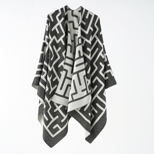 Damen Wendefreundlicher Jacquard-Capeponcho im Oversize mit grafischem Allovermuster Echo Archiv