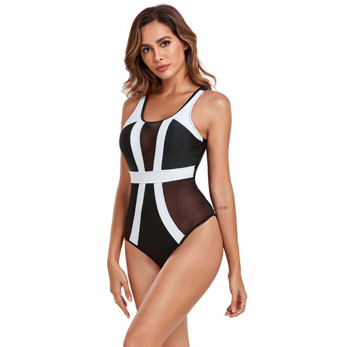 Damen Einteiliger Badeanzug mit modischen Mesh-Einsätzen und sportlichem Design Echo Archiv