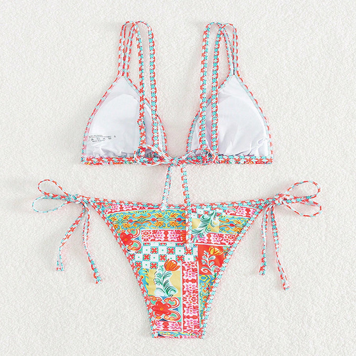 Damen Triangel-Bikini mit feinem Musterdesign und raffinierten Bindebändern Echo Archiv