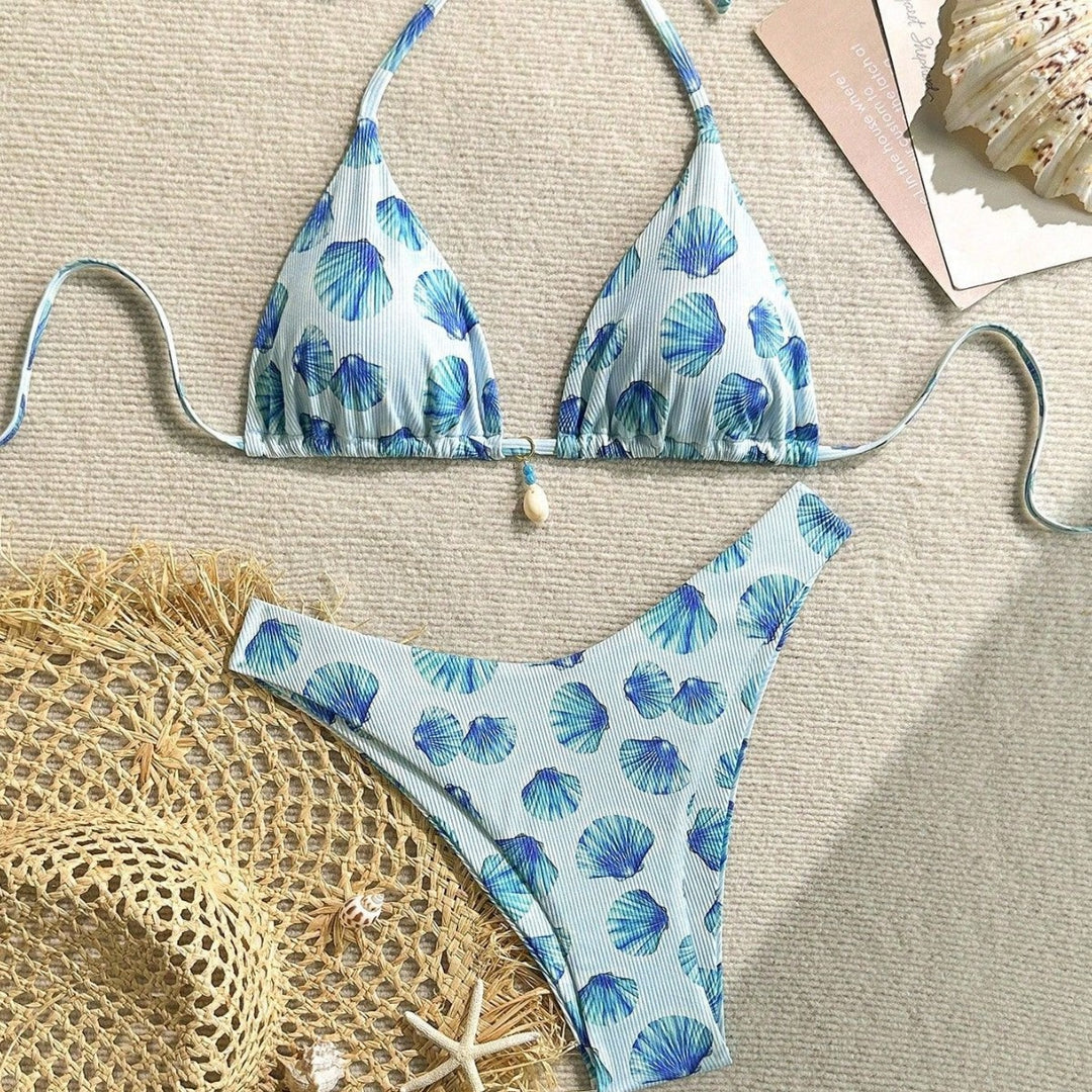 Damen Triangel-Bikini mit Muschel-Print und zarten Rüschendetails Echo Archiv