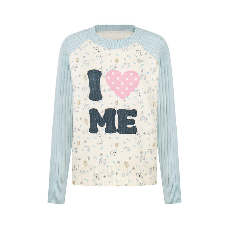 Damen Feinstrick-Pullover mit Applikations-Statement, gerippten Raglanärmeln und Mini-Print Echoarchiv