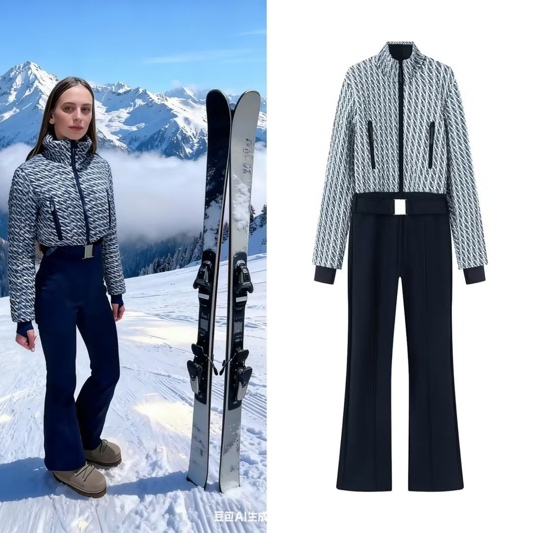 Damen Zweiteiliges Ensemble aus strukturierter Kurzjacke und hochgeschnittener Schlaghose Echo Archiv