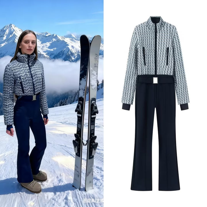 Damen Zweiteiliges Ensemble aus strukturierter Kurzjacke und hochgeschnittener Schlaghose Echo Archiv