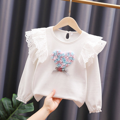 Mädchen Rundhals Sweatshirt mit Rüschendetails und Herzapplikation Echo Archiv