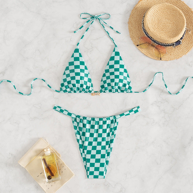 Damen Triangel-Bikini mit modernem Karodesign und verstellbaren Bändern Echo Archiv