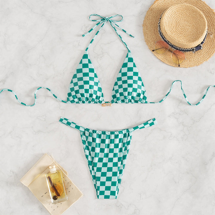 Damen Triangel-Bikini mit modernem Karodesign und verstellbaren Bändern Echo Archiv