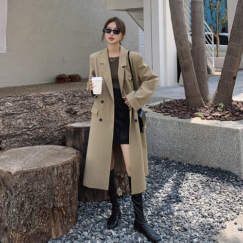 Damen Doppelreihiger Oversize-Trenchcoat mit kastiger Silhouette und verlängertem Schnitt – Montévia