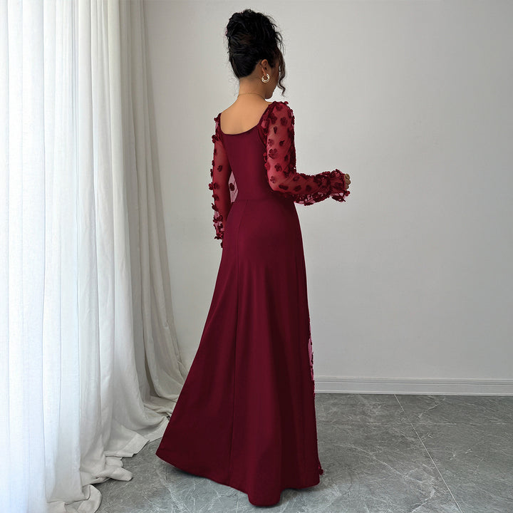Damen Elegantes Maxikleid mit raffinierten Rüschendetails und transparenter Unterlage Echo Archiv