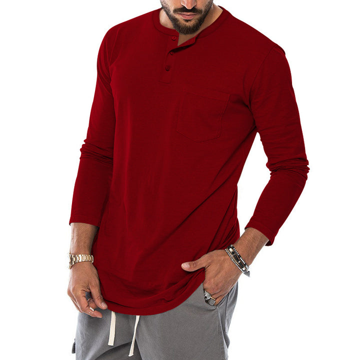 Herren Langarm-Henley-Shirt mit Brusttasche aus hochwertiger Baumwolle Echoarchiv