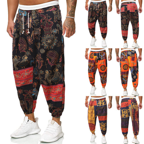 Herren Locker sitzende Patchwork-Loungehose mit Tunnelzug, elastischen Knöcheln und dekorativem Allover-Print Echo Archiv