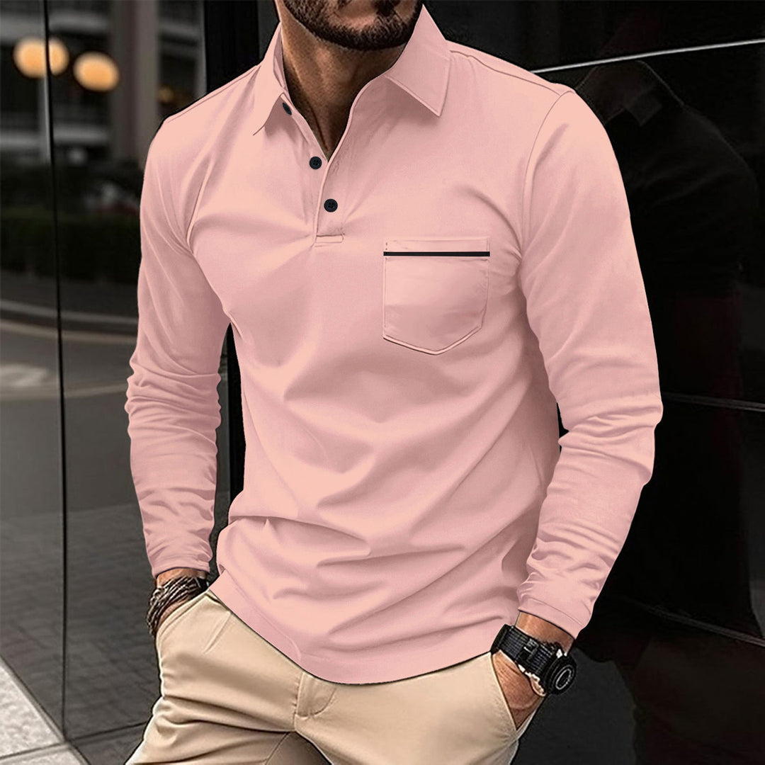 Herren Langarm Poloshirt mit modernem Kragen und praktischer Brusttasche Echoarchiv