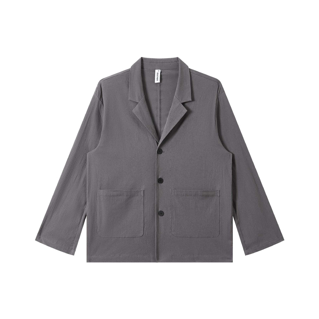Herren Leichtes Struktur-Overshirt mit Reverskragen, Knopfleiste und aufgesetzten Taschen Echoarchiv