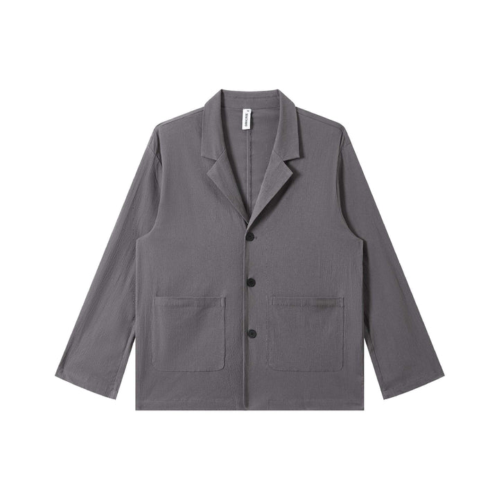 Herren Leichtes Struktur-Overshirt mit Reverskragen, Knopfleiste und aufgesetzten Taschen Echoarchiv