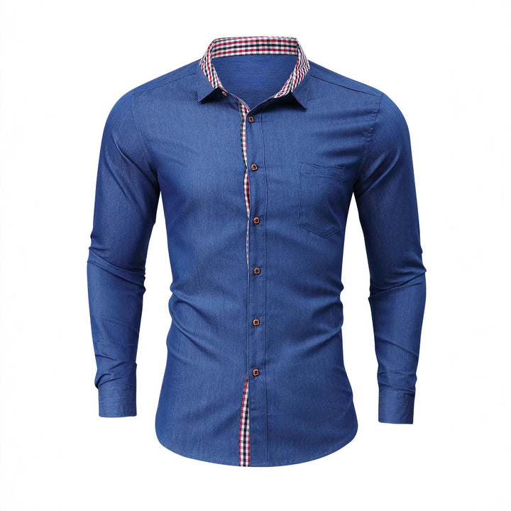 Herren Denim Hemd mit kariertem Kragen Echoarchiv